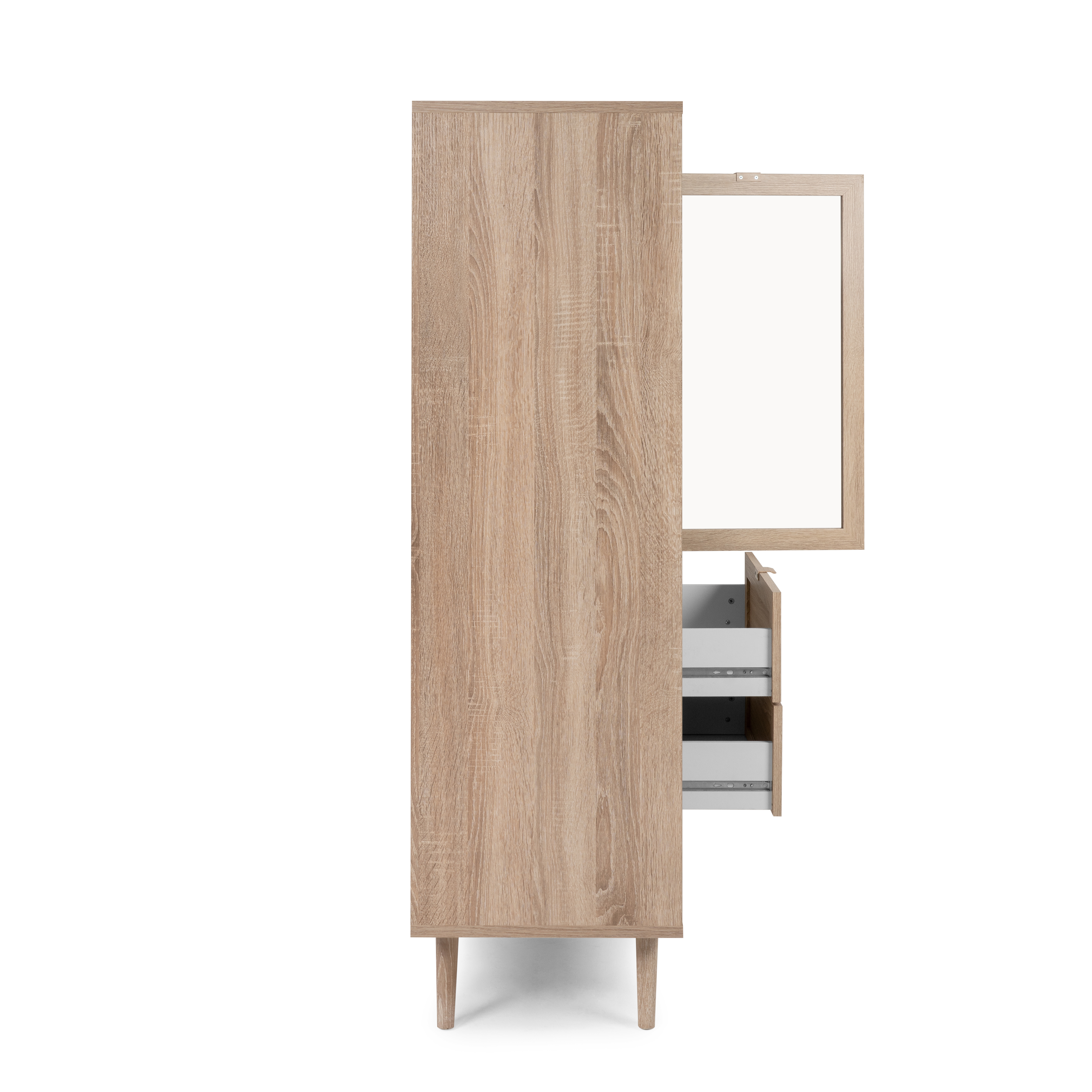Highboardvitrine BALI - Sonoma Eiche-Rafia geflecht - 101 cm breit