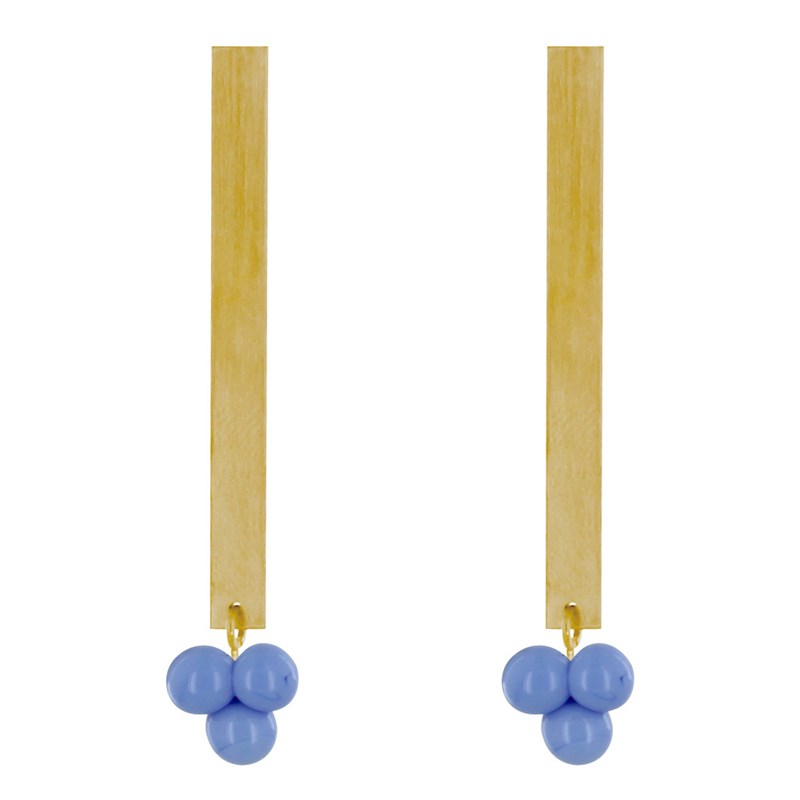 Boucles d'Oreilles Clous Laiton Rectangle Plat et Bouquet de Perles de Verre