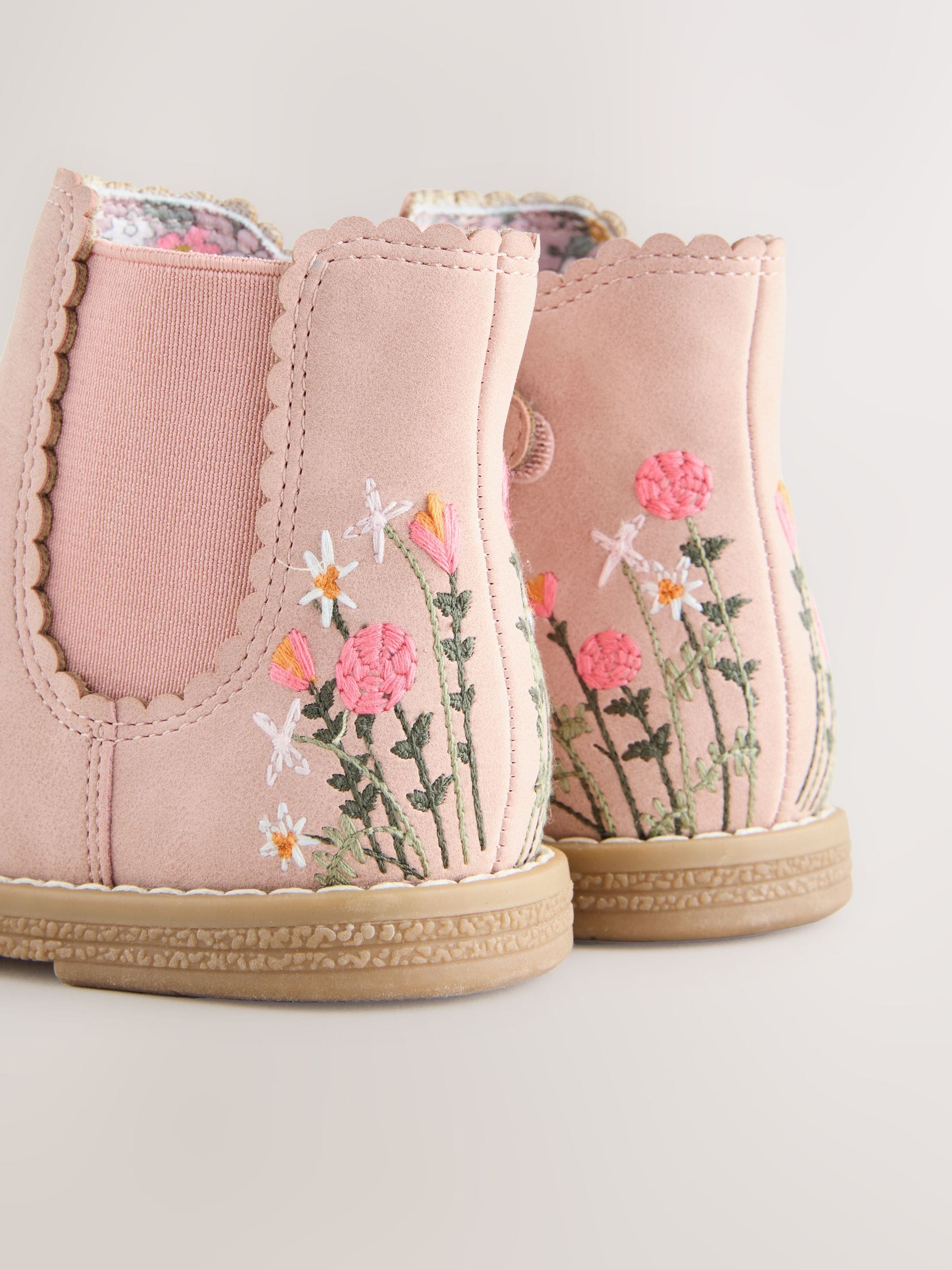 Roze met borduursel - Chelsea enkellaars