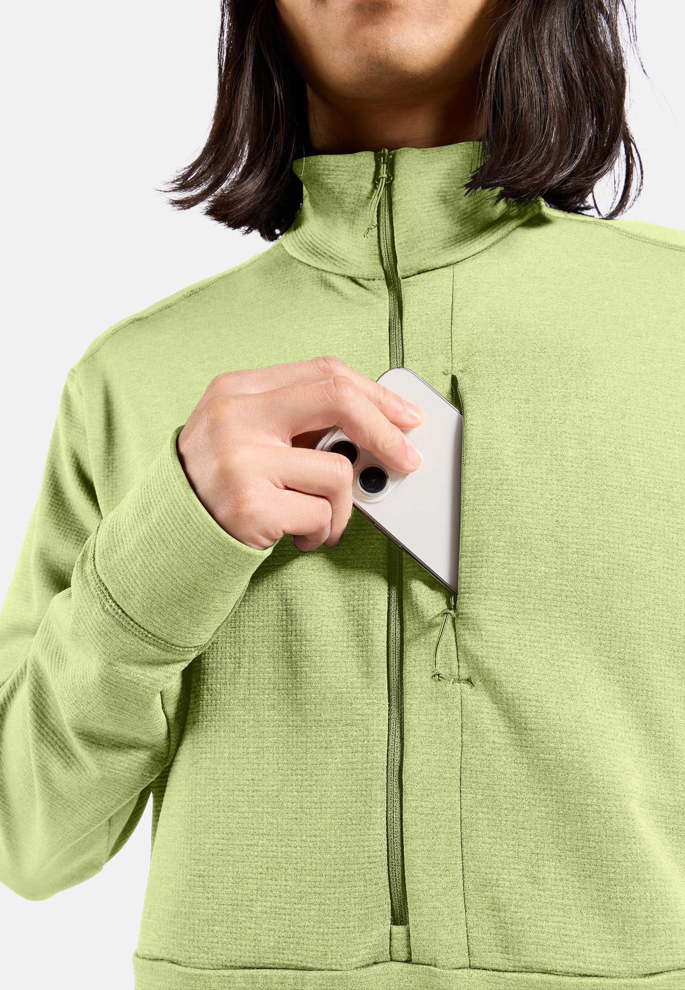 Essentials Multisport Mid Layer aus Grid-Fleece mit Halbreissverschluss in shadow lime melange