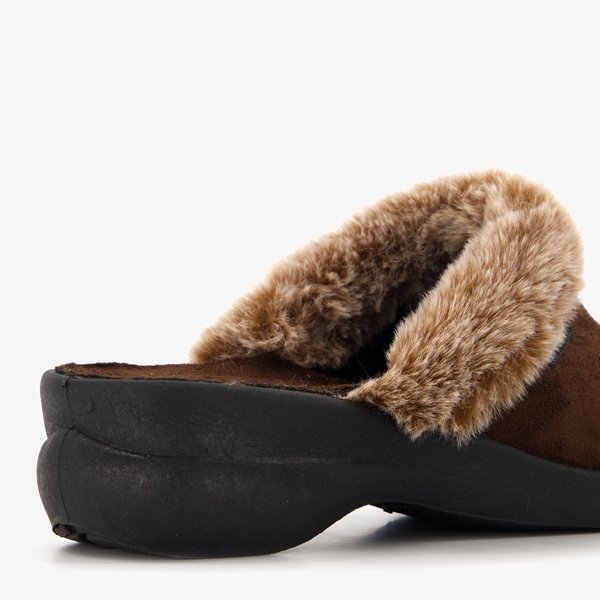 Blenzo dames pantoffels bruin met imitatiebont