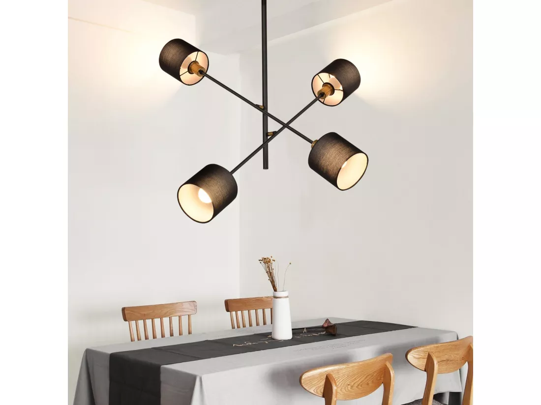NETTLIFE Suspension Métal Noir E14 Max. 25W Diam. 85 cm 4 Ampoules Abat-Jour Salon Lampe de Salle à Manger Vintage Plafonnier Lampe de Cuisine pour