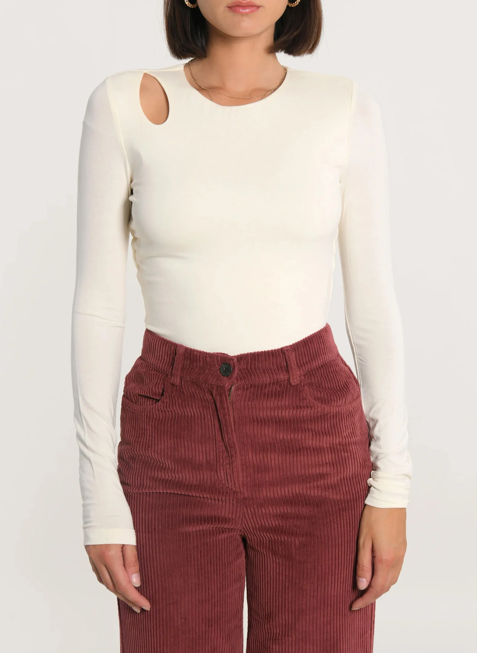 CATHY - Tee-shirt moulant col rond| Blanc