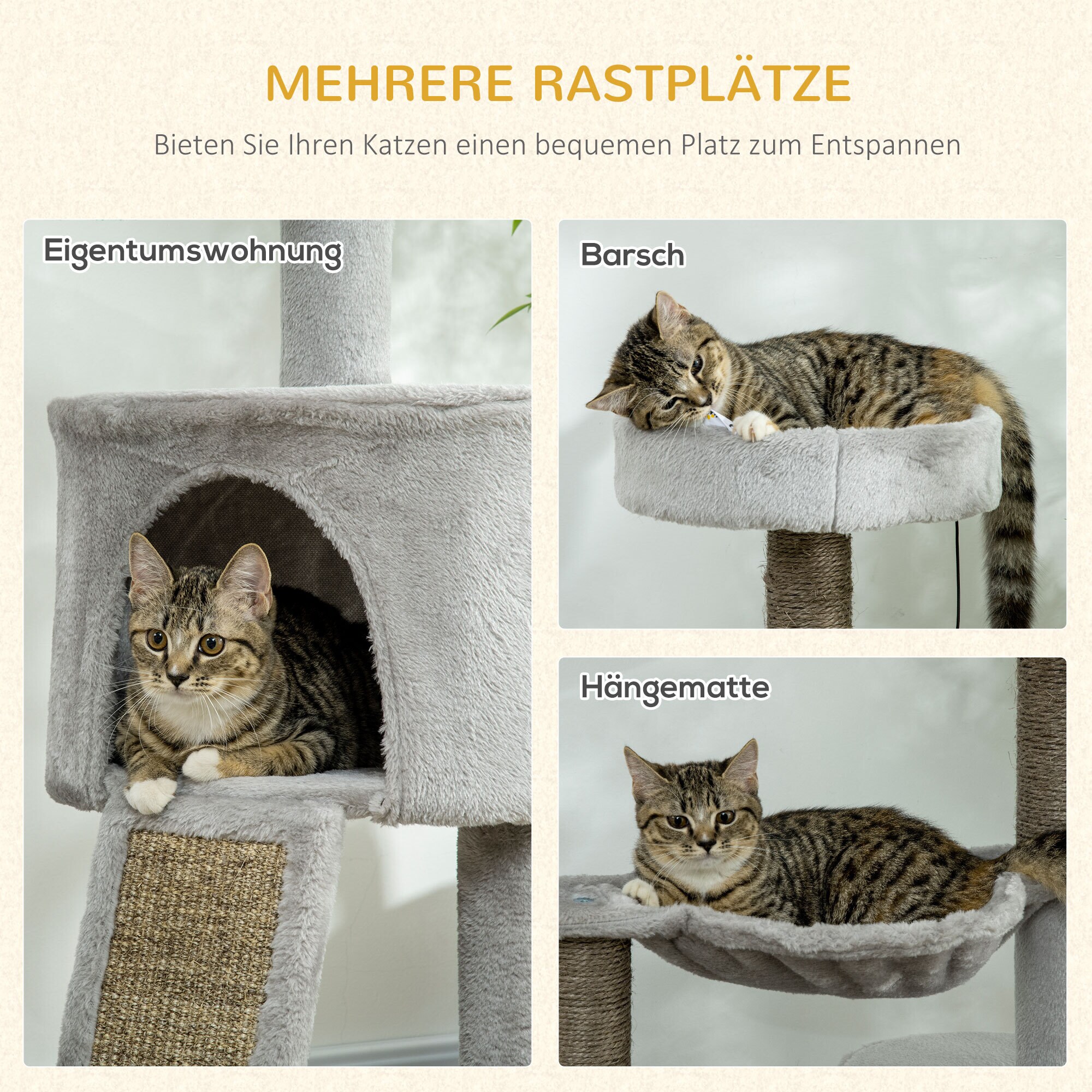 PawHut Kratzbaum mit Katzenhöhle grau 60L x 40B x 113H cm