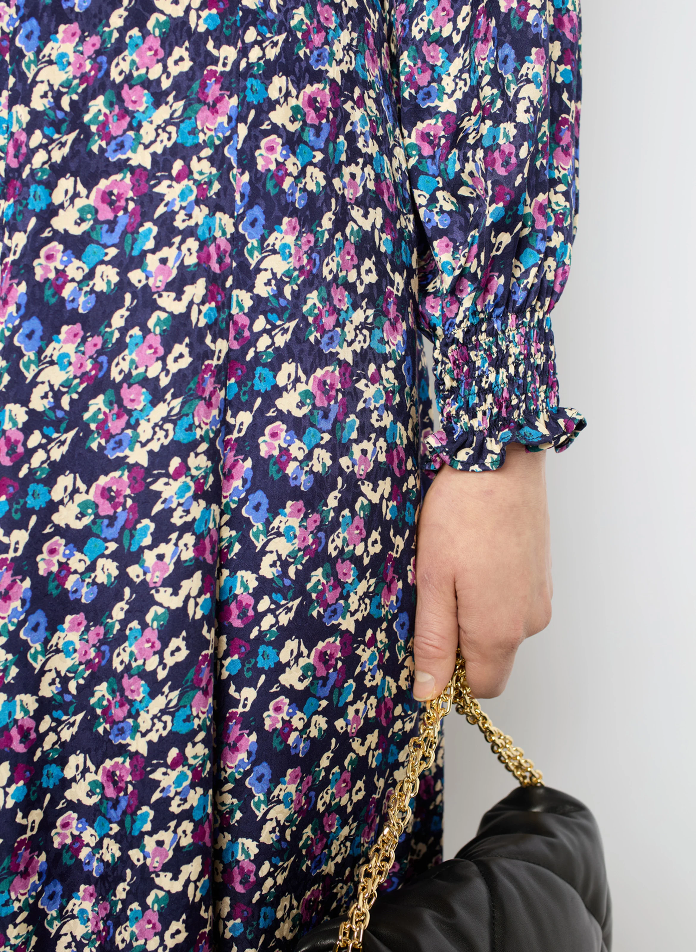 SAMIRA - Robe midi cintrée à col rond | Bleu