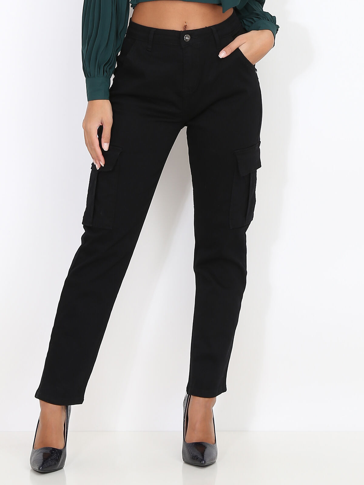 Pantalon droit style cargo- Noir
