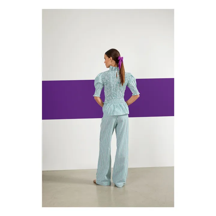 Maria de la Orden Blouse Manches Courtes Aleria Rayures | Vert
