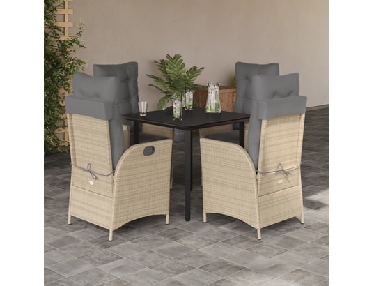 VIDAXL - Ensemble table et chaises Ensemble à manger de jardin avec coussins 5pcs beige poly ro...
