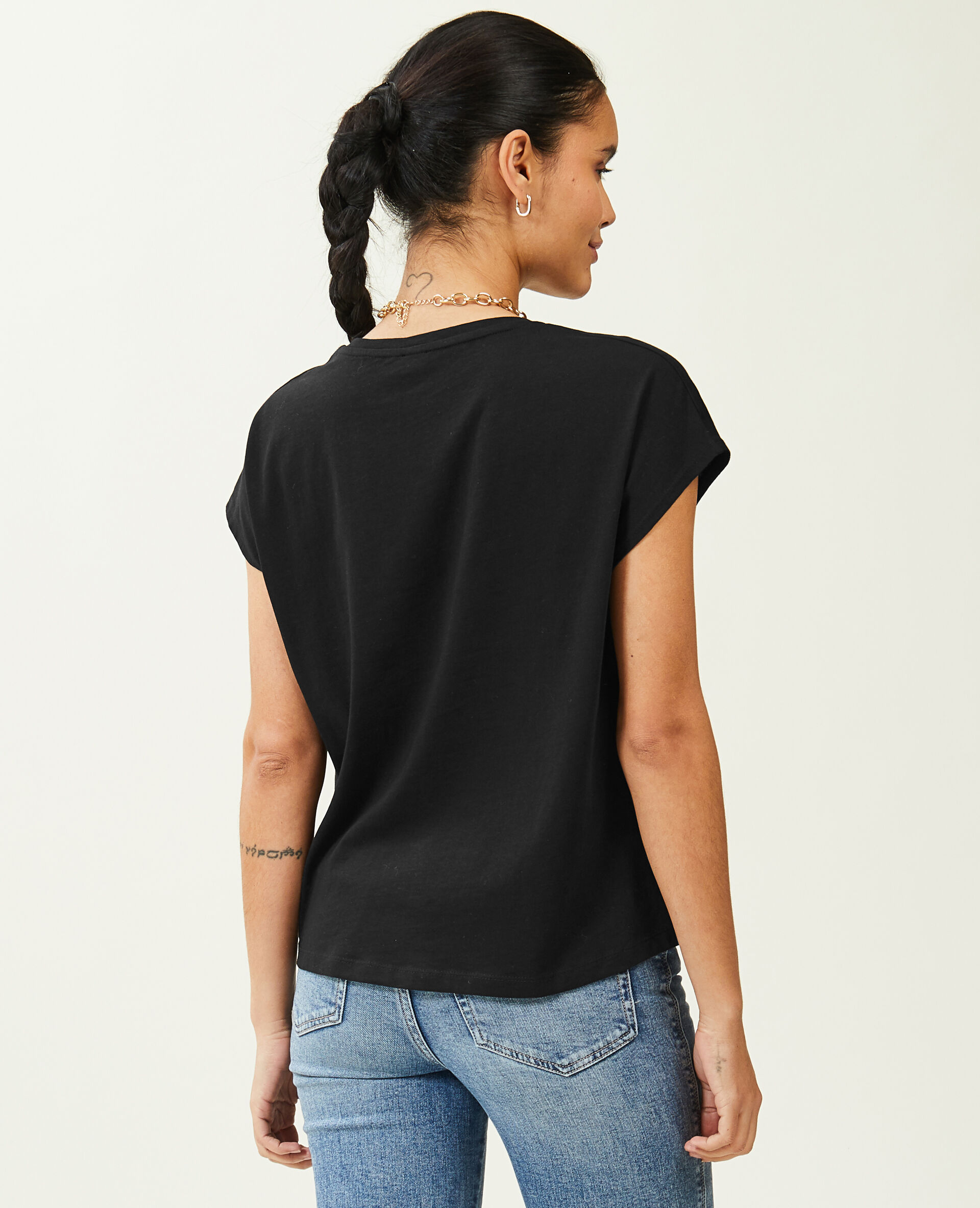 T-shirt col V manches courtes - Noir