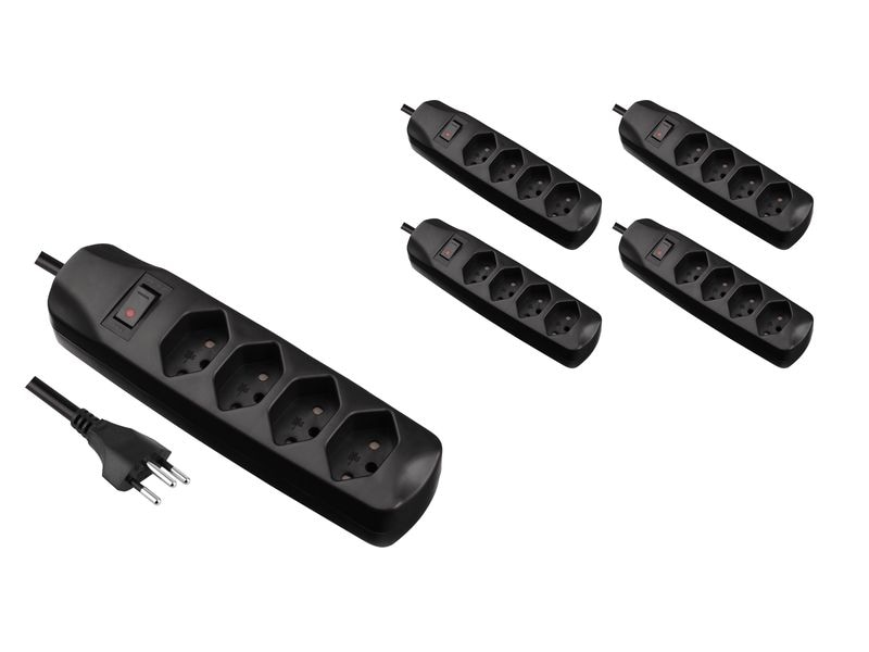 FURBER.power Steckdosenleiste 4x T13 mit Schalter, 5 Stück Steckdosenleiste, Schwarz