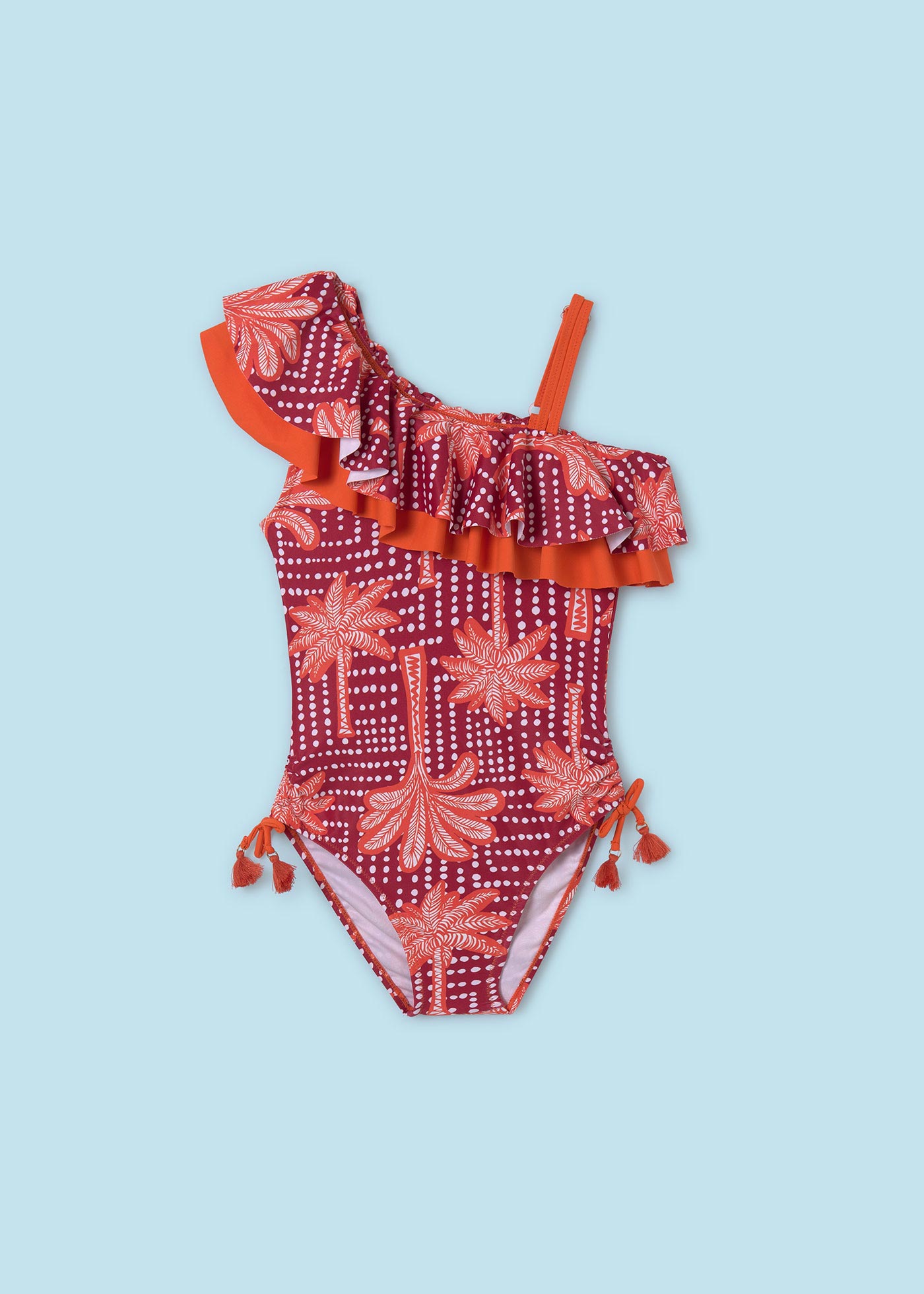 Maiô assimétrico com babado para meninas