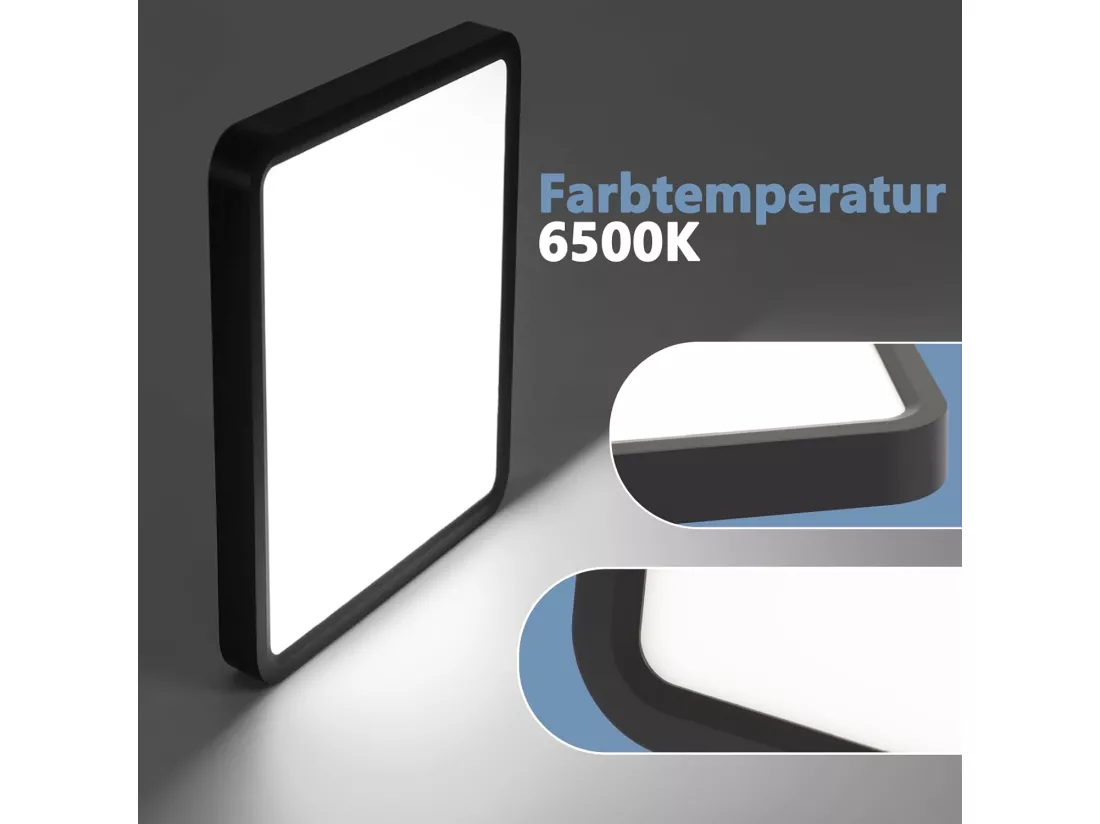 NETTLIFE plafonnier LED plafonnier plat 23 CM noir 18W 6500K