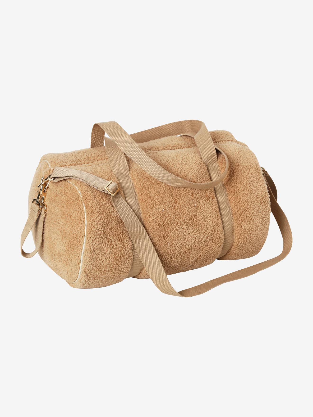 Bolsa de maternidade Baby Roll em pelúcia bege clara lisa.
