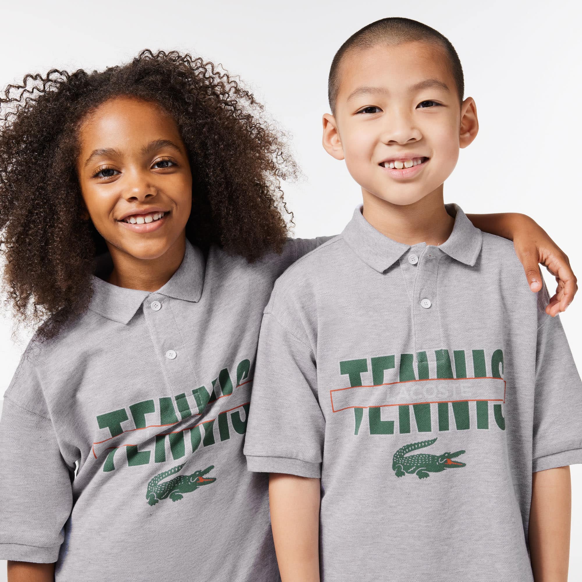Polo imprimé avec inscriptions en petit piqué Polos - Gris - Lacoste - Enfant