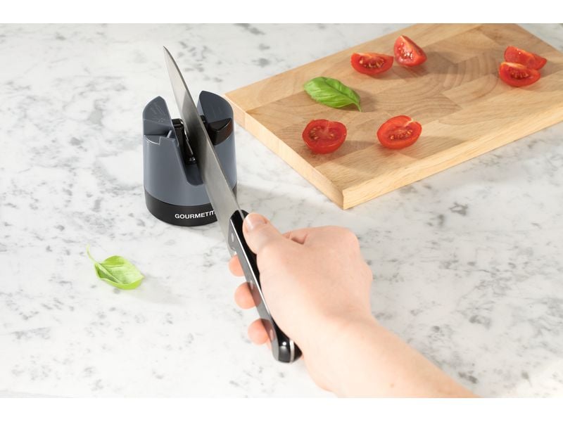 GOURMETmaxx Messerschärfer 6.4 cm, Anthrazit/Schwarz Der Schärfer für Messer