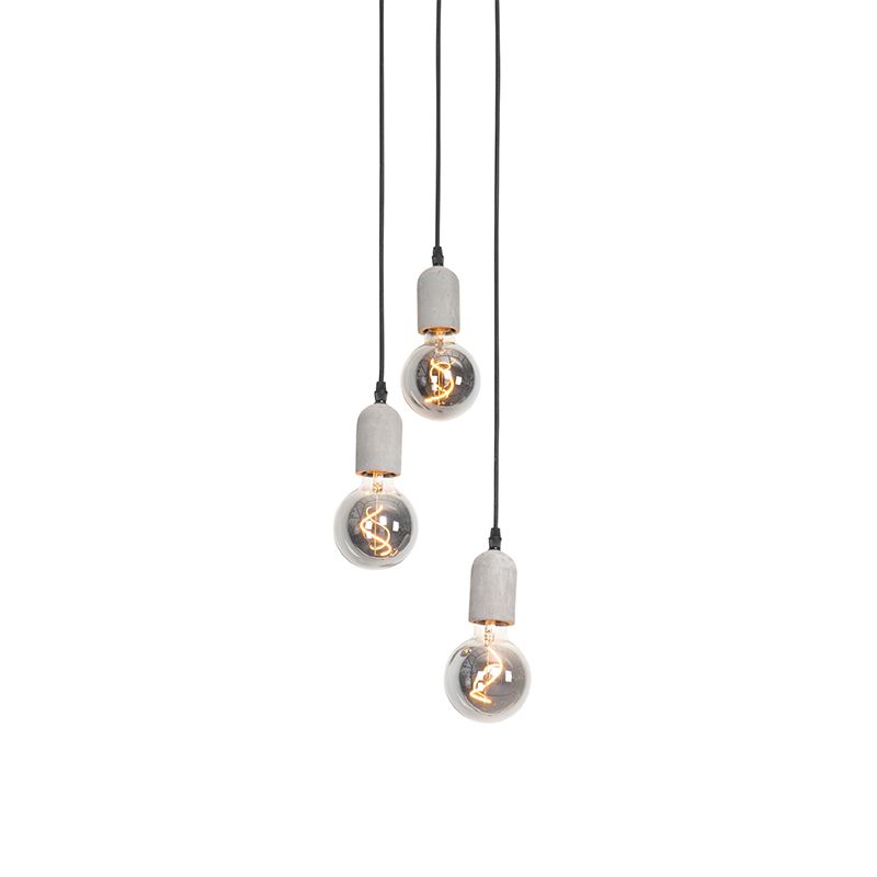 Industriële hanglamp zwart met beton rond 3-lichts - Pedra