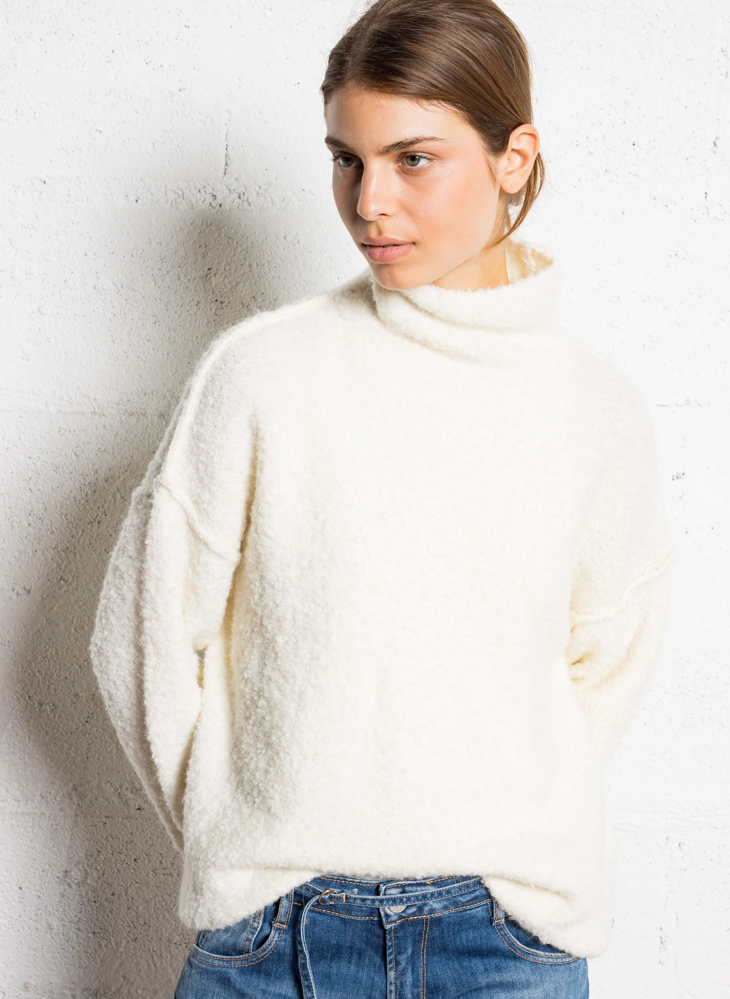 TELA - Pull col montant en sherpa| Blanc