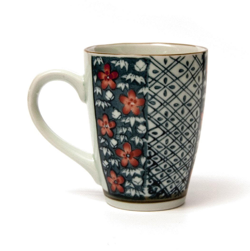 Tasse Gordes 'Blume', blau, rot, H 12 cm, Ø 9,5 cm zu 4,80