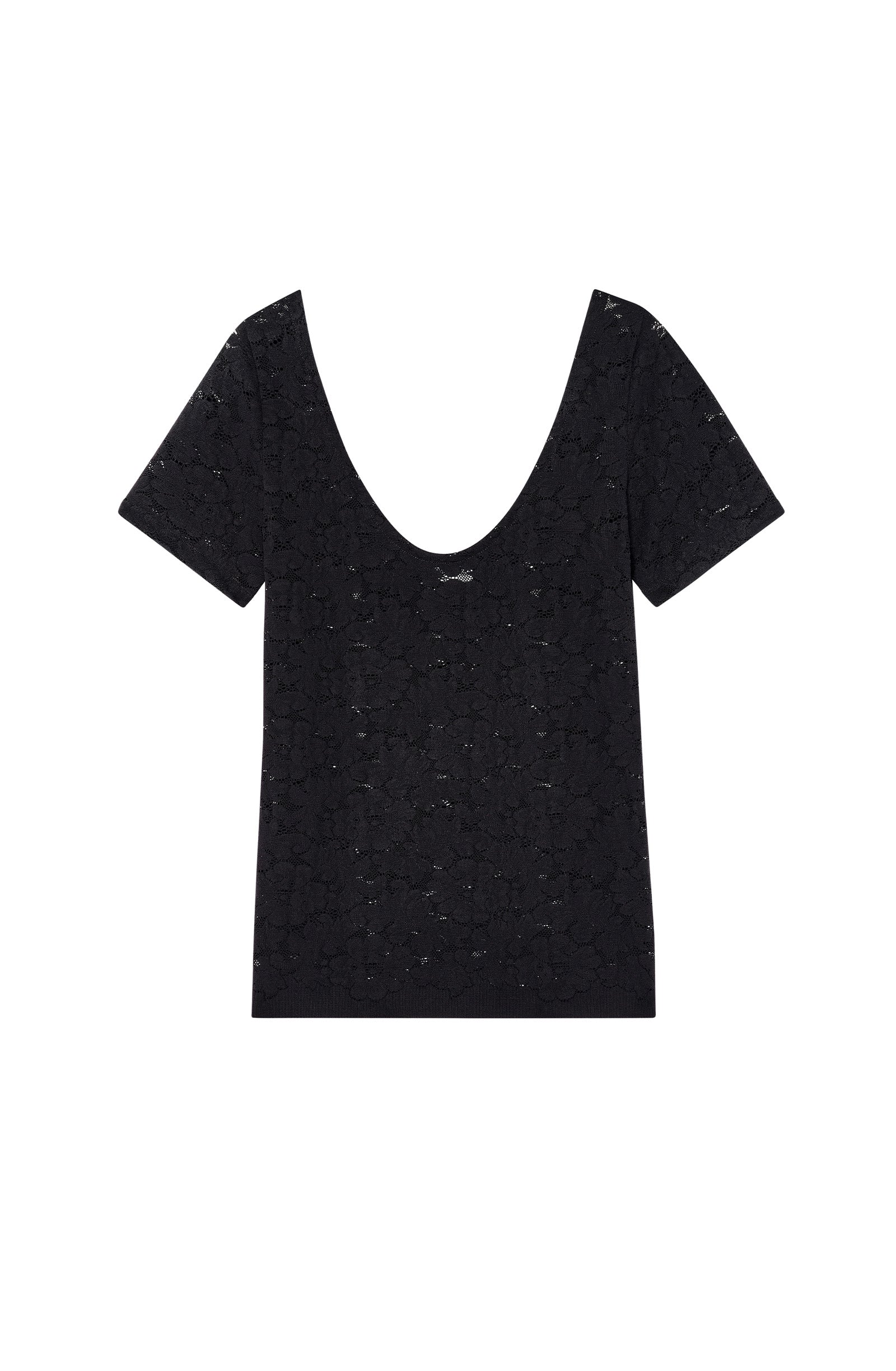 yann Top manches courtes en dentelle noir Noir