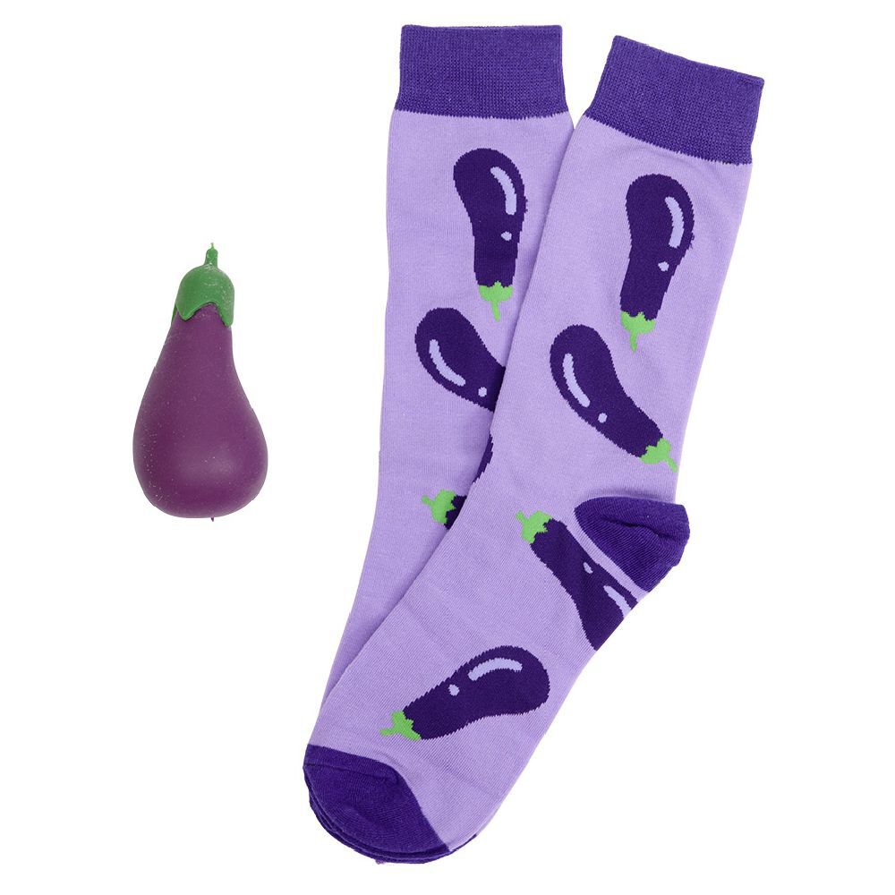 Coffret chaussettes avec balle anti stress thème aubergine TU