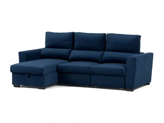 Canapé méridienne 3 places réversible en polyester bleu