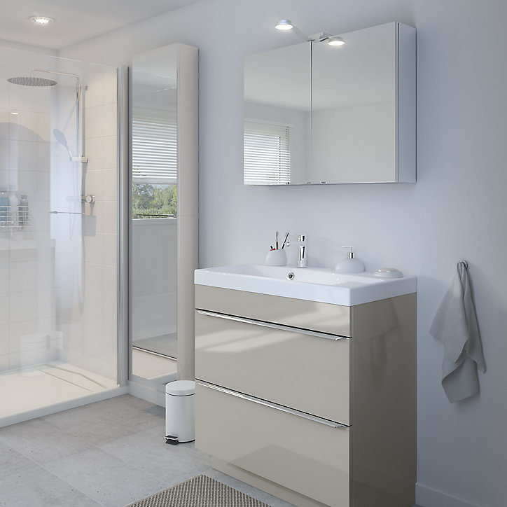 Meuble sous vasque à poser GoodHome Imandra taupe 80 cm + plan vasque Nira