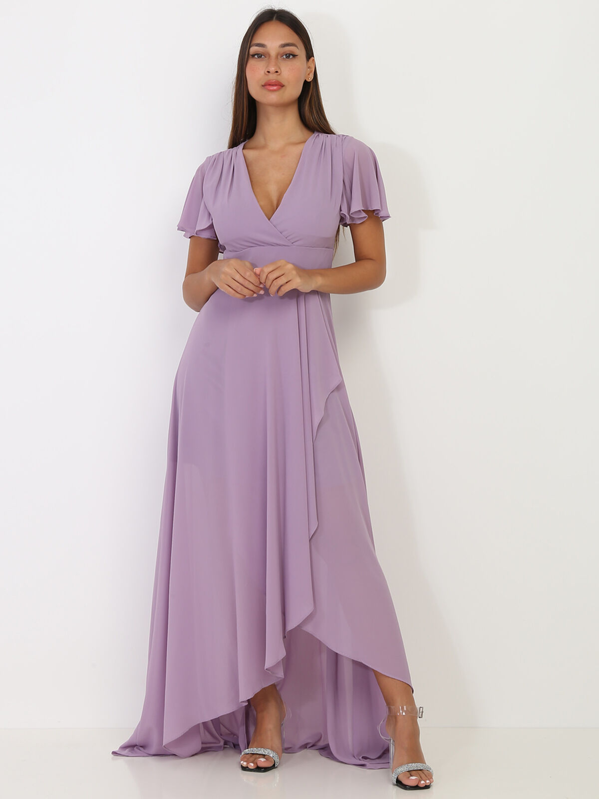 Robe portefeuille à manches papillons- Parme