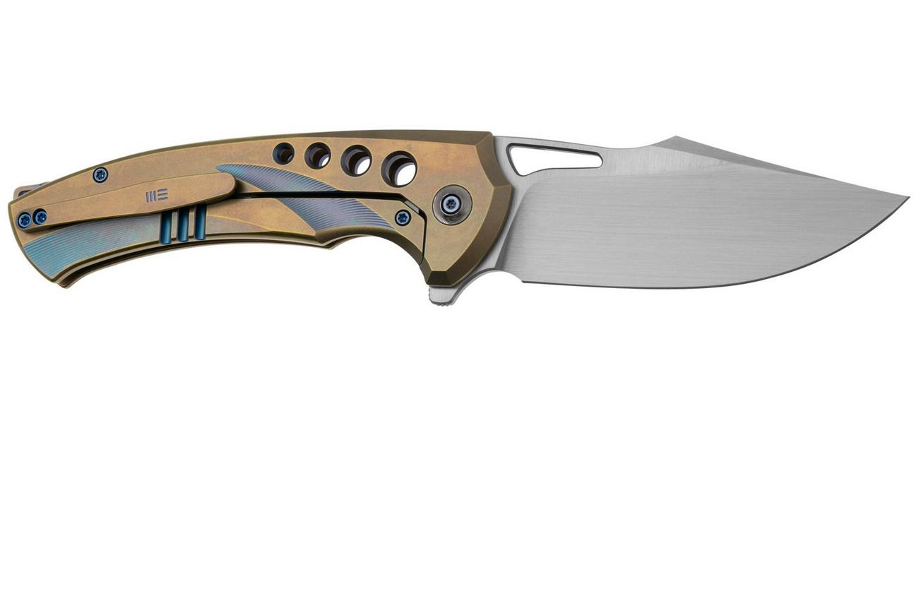 WE Knife Swiftfin WE23051-4 Hand Rubbed Satin CPM 20CV, Golden Blue Titanium, Blue Holes zakmes