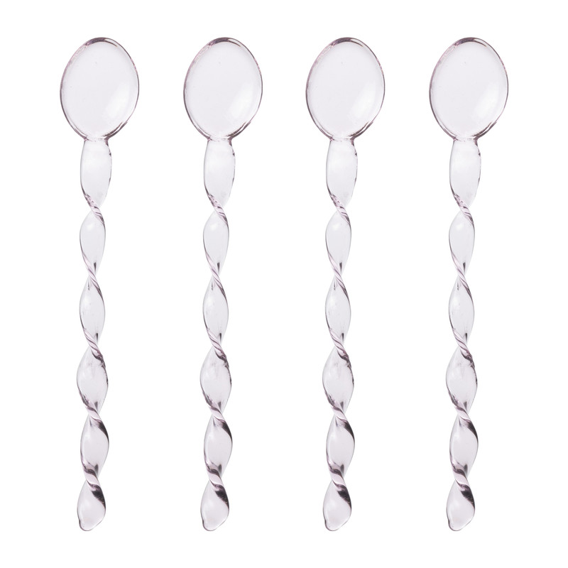 Theelepels roze - glas - set van 4