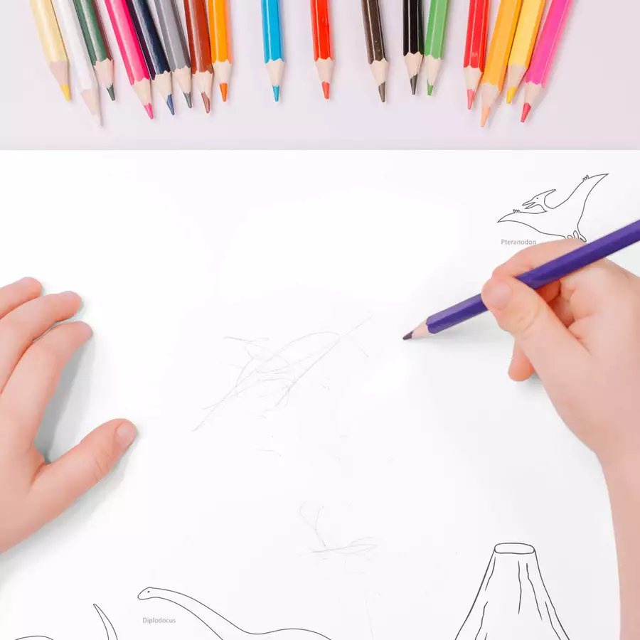 Nikima Papierunterlage A2 Schreibtischunterlage Dinosaurier zum ausmalen weiß