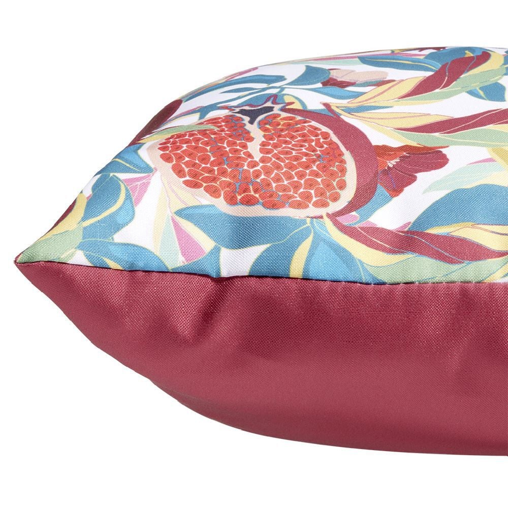 Coussin d'extérieur motif feuillage et grenade rouge et bleu 40x40cm