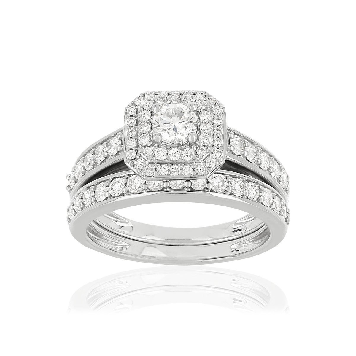 Duo alliance demi-tour solitaire or 750 blanc diamants synthétiques total 1 carat