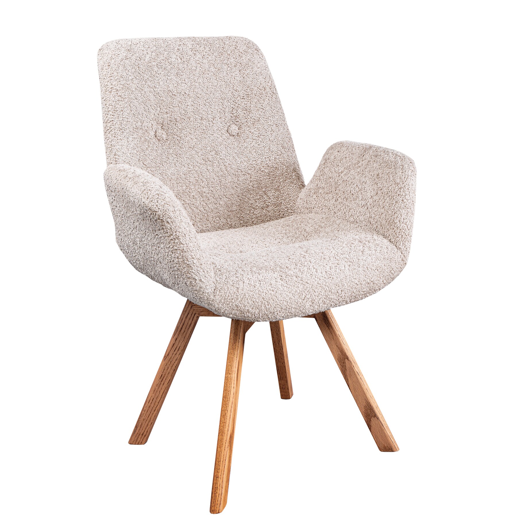 riess-ambiente Stuhl BALTIC - drehbar beige Bouclé natur Eiche Massivholz-Beine mit Armlehne