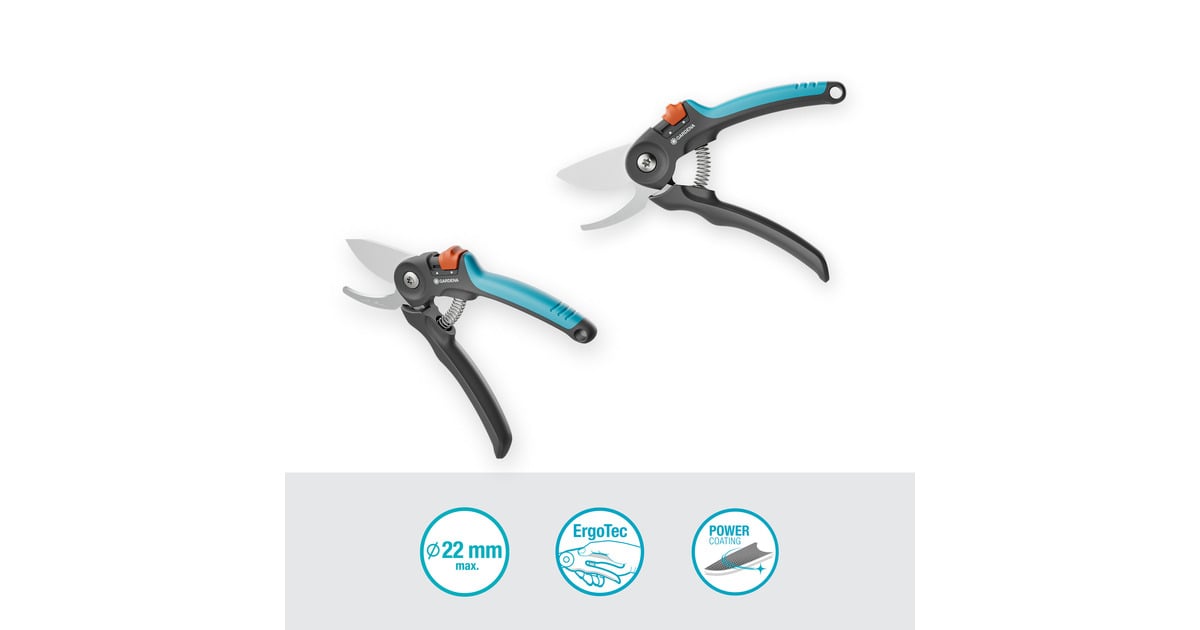 GARDENASnoeischaar PremiumCut voor vers hout met bypass-snede  (Grijs/turquoise, 22 mm snoeidiameter)