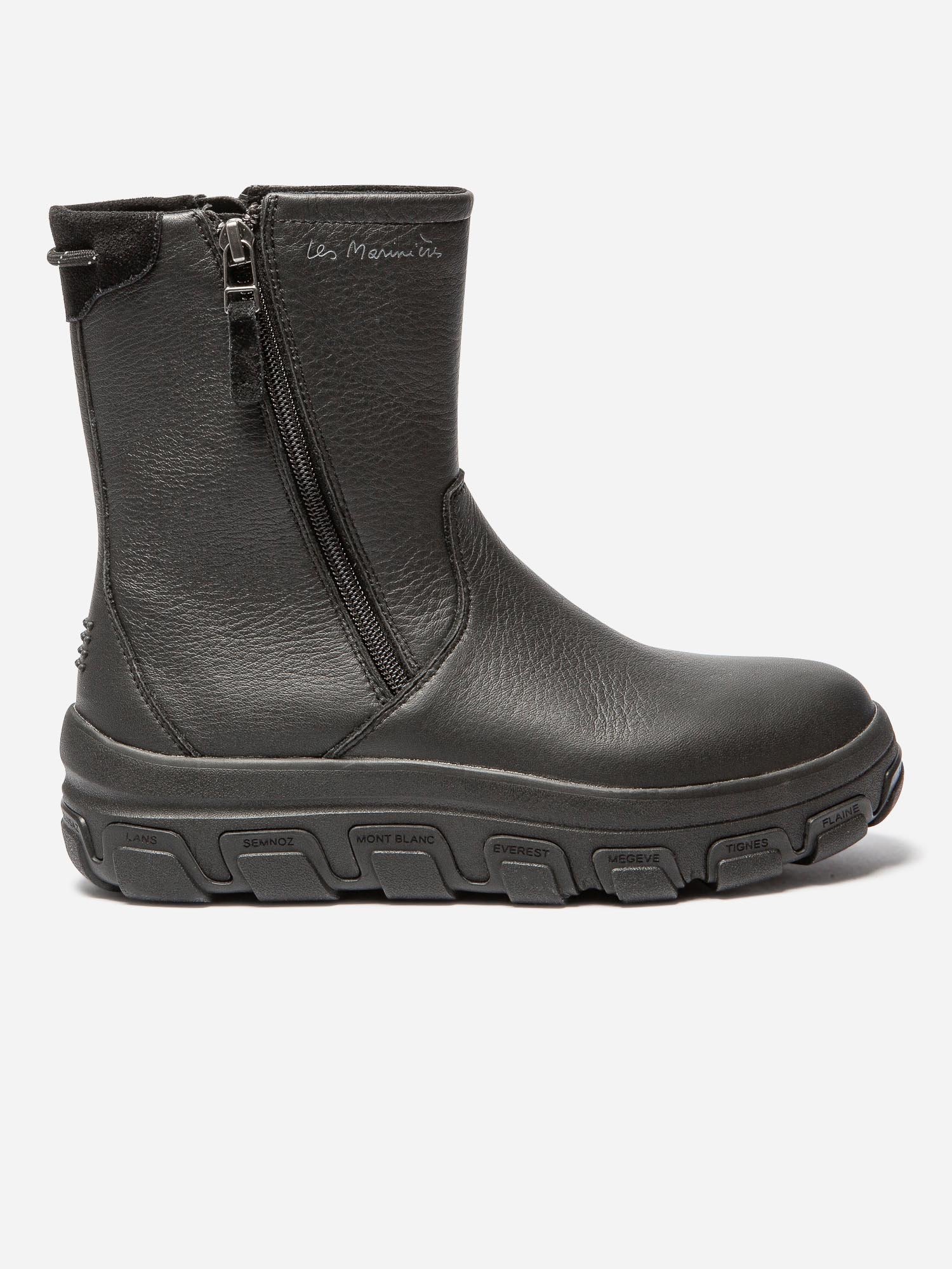 Boots Femme Double Zip Semelle Crantée Cuir Noir