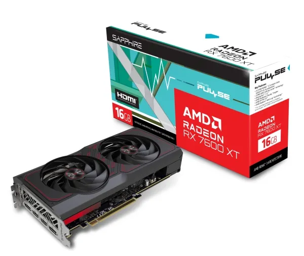 Sapphire Pulse Radeon RX 7600 XT 16GB - Grafikkort - Radeon RX 7600 XT - 16 GB GDDR6 - PCIe 4.0 x8 - 2 x HDMI, 2 x DisplayPort