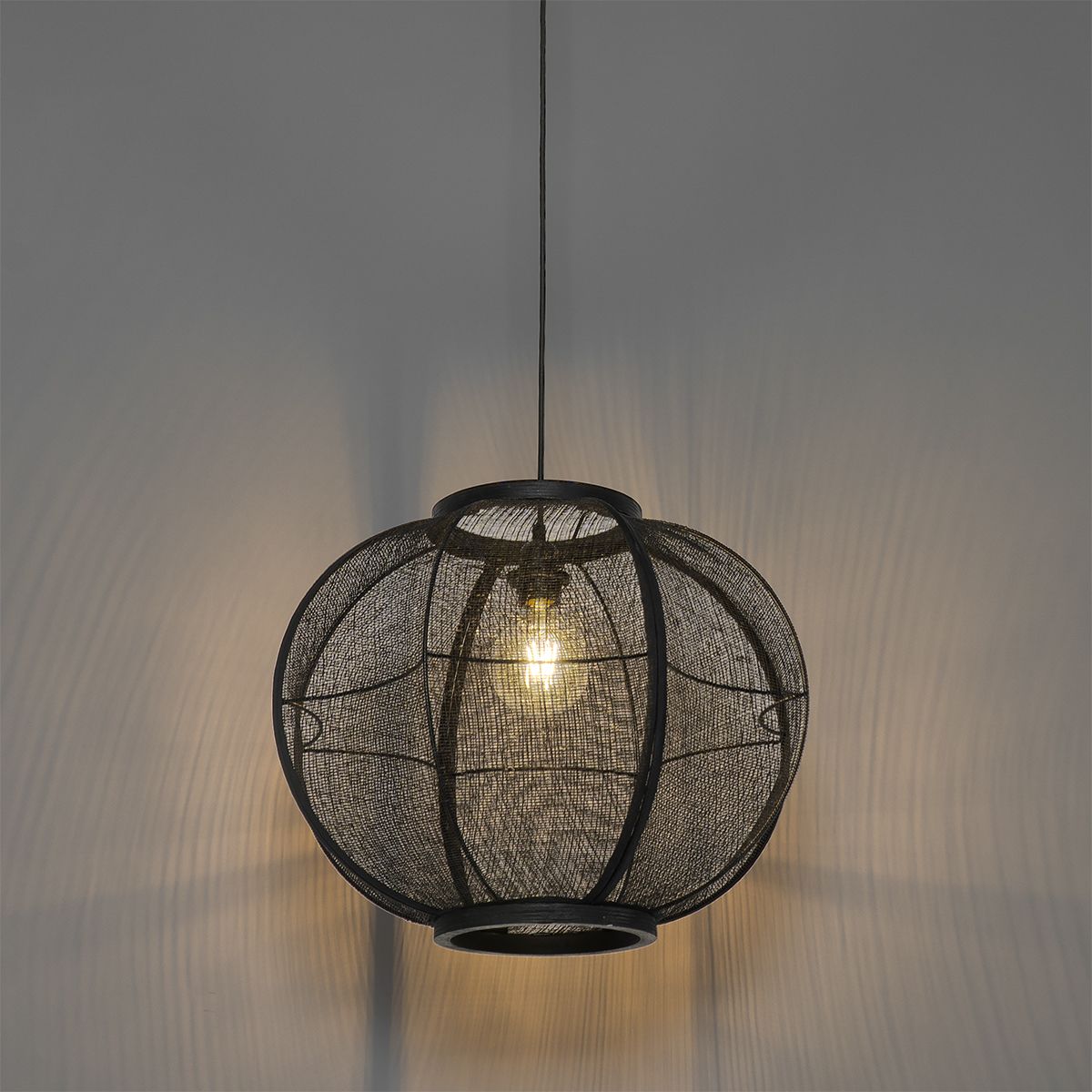 Oosterse hanglamp zwart stof 48 cm - Rob