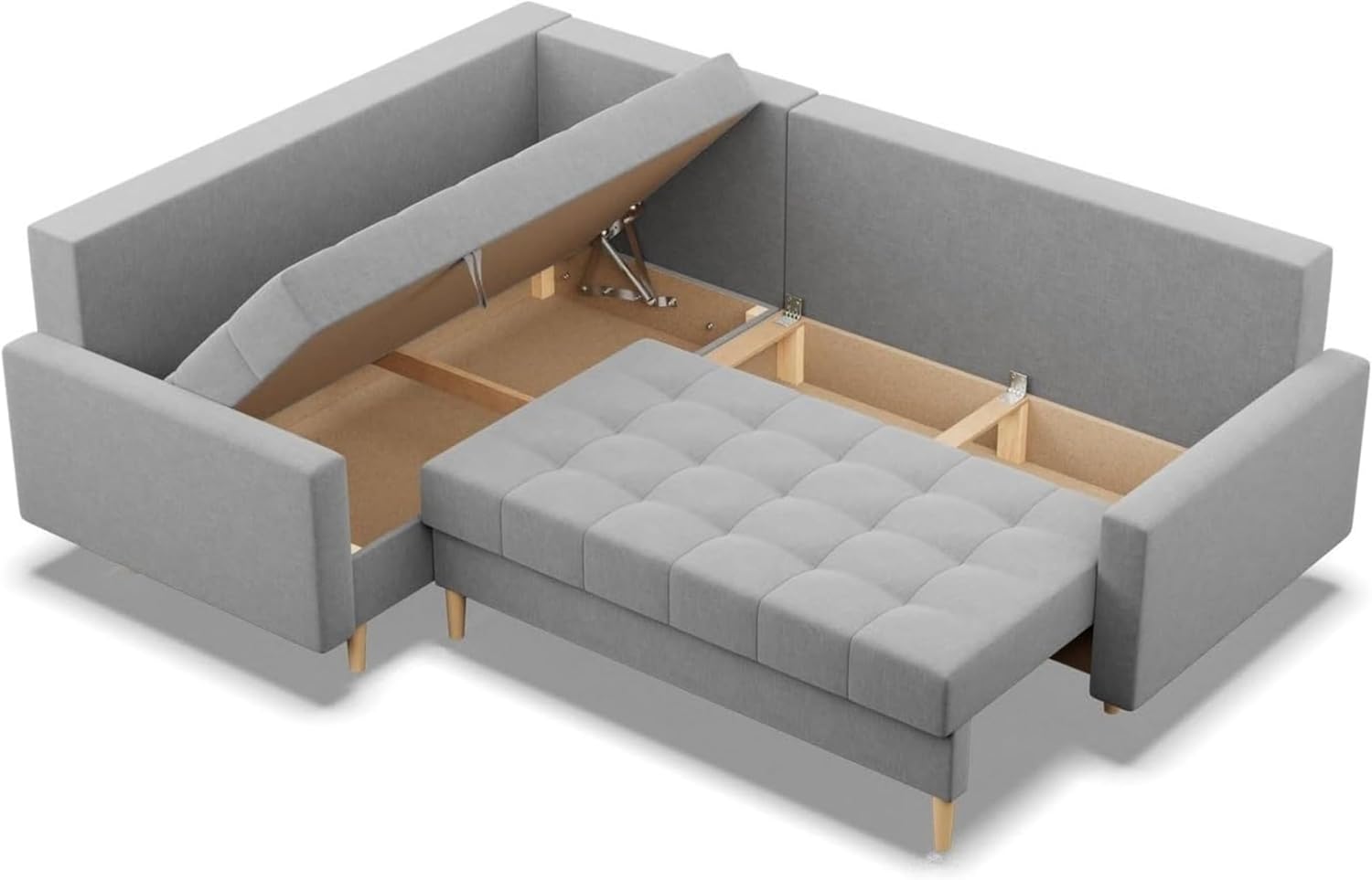 Mebligo - Ecksofa mit Schlaffunktion und Bettkasten Elma, Eckcouch mit Ottomane Links, Sofa L Form (BxTxH) 223 x 172 x 88 cm, Couch Wohnzimmer, Ecke Sofa, Grau (Lux 32)