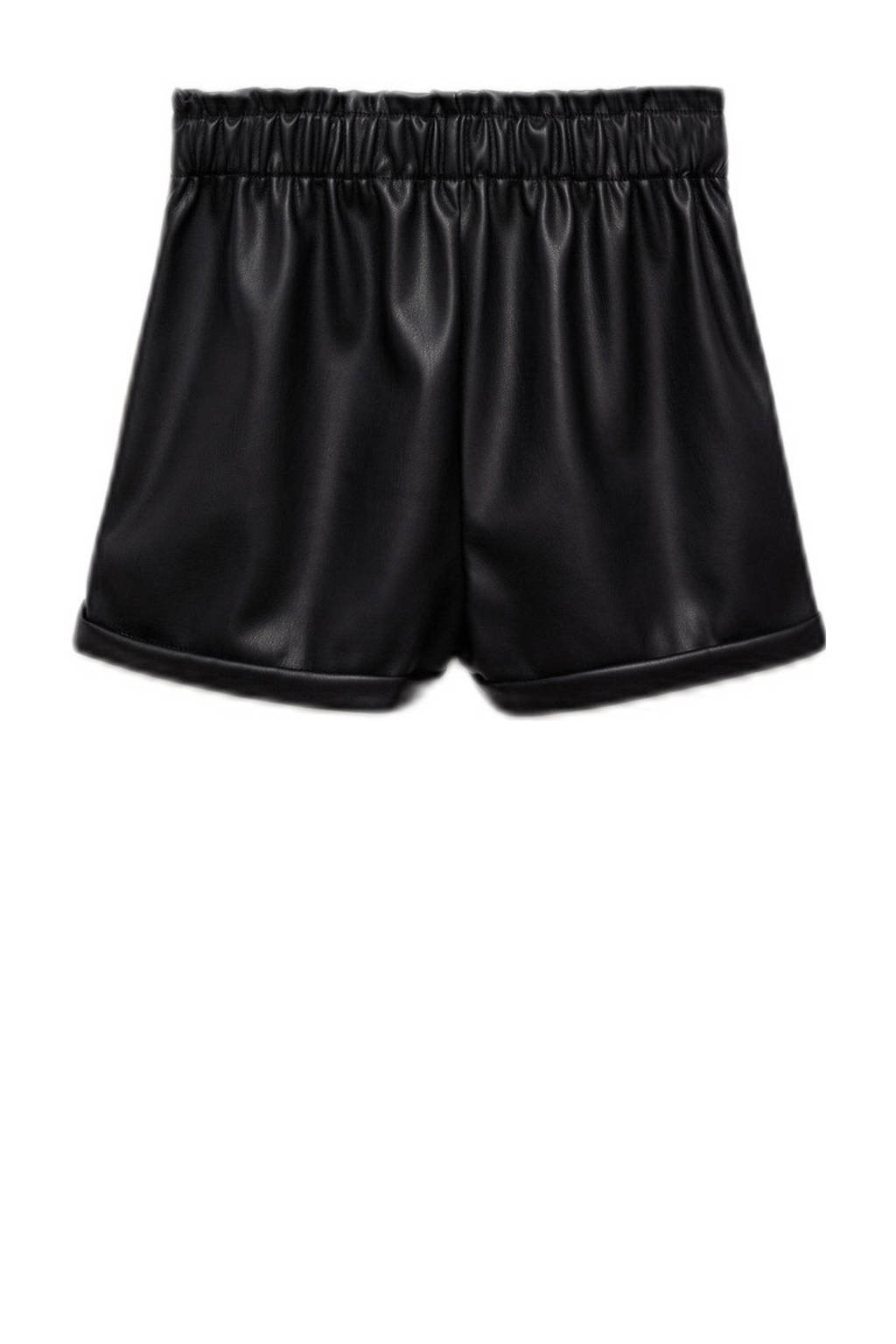 Mango Kids imitatieleren paperbag short zwart