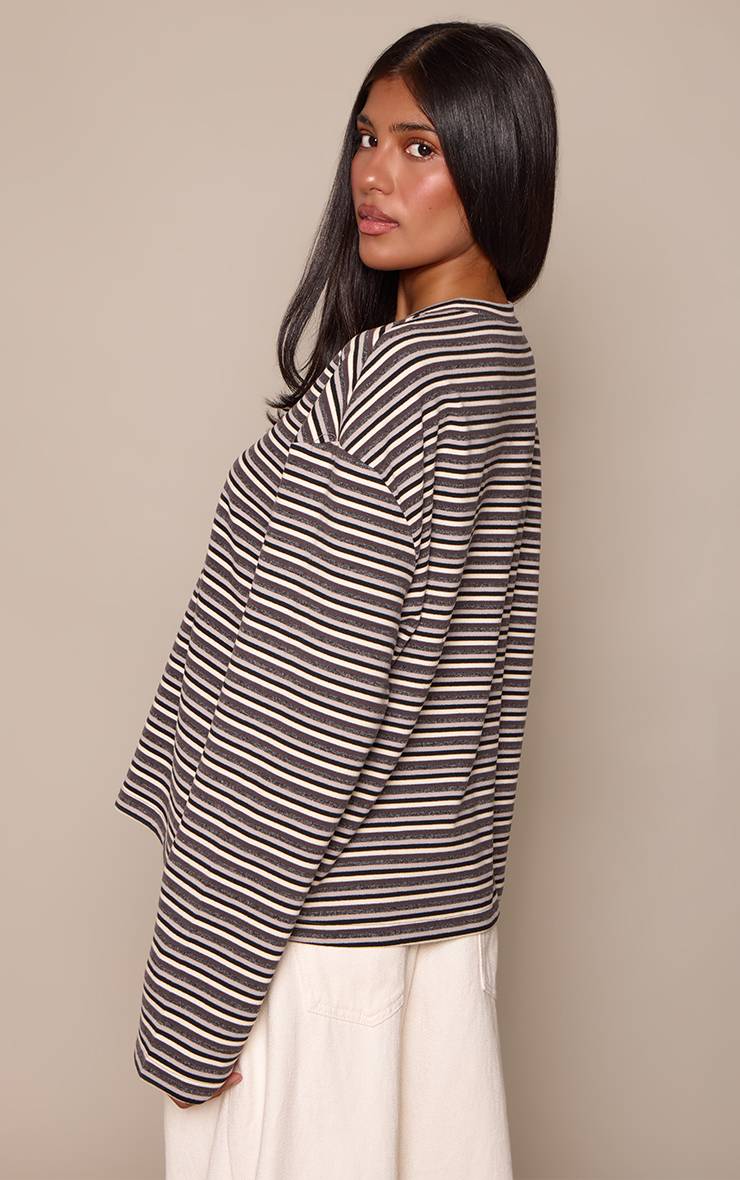 Gris Sweat-shirt À Col En V En Polaire Douce Rayée