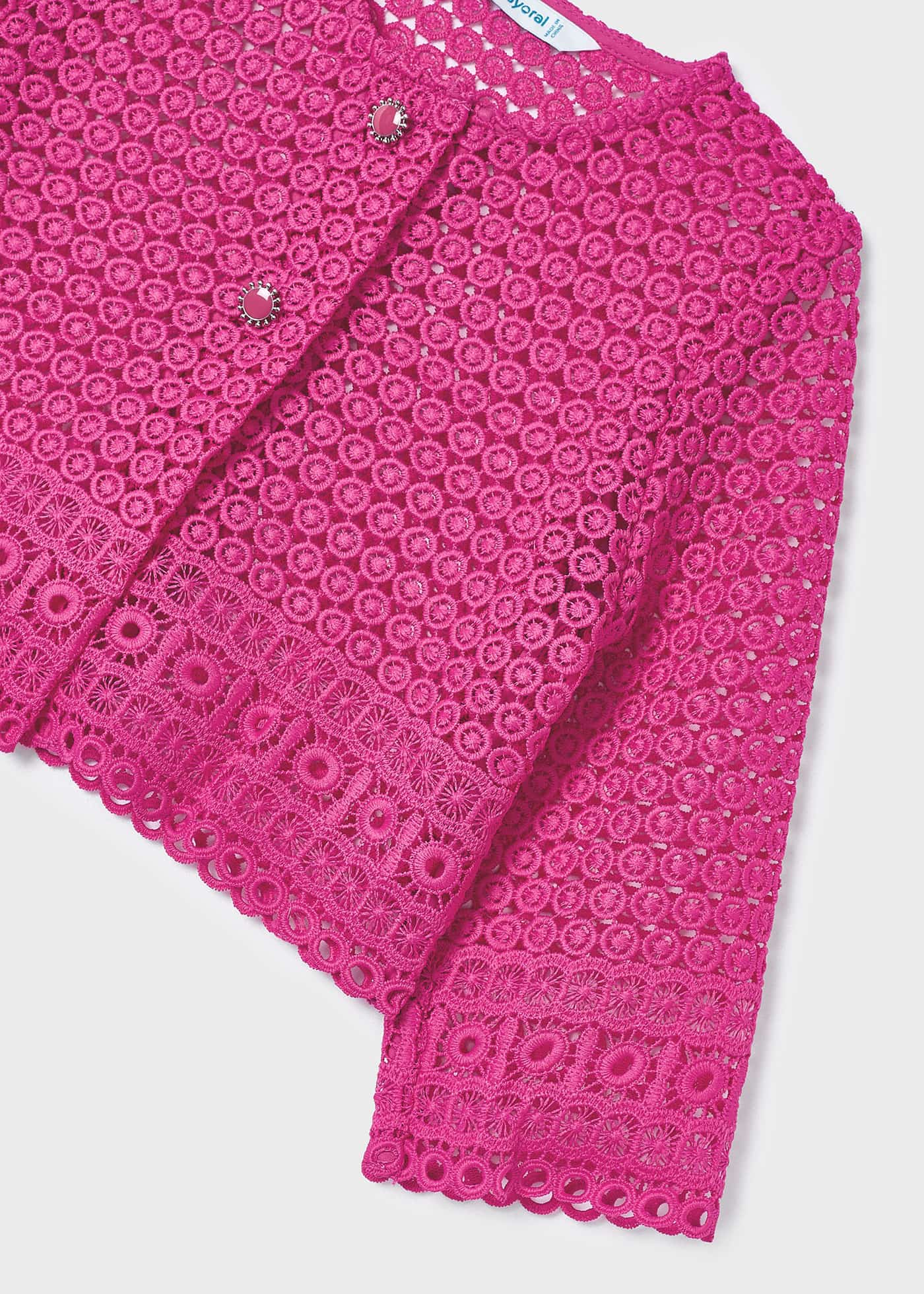 Jaqueta feminina de guipure, cor branco-creme