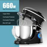 Batedeira de pedestal Costway de 6 velocidades, 660 W, com gancho para massa e batedor de arame, 6,3 qt (6,3 litros), branca.