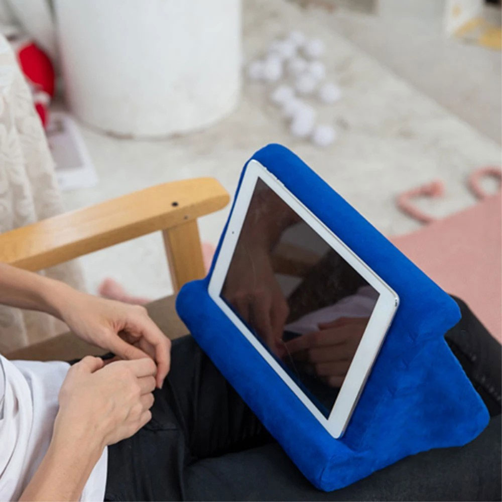 Schaumstoff Kissen Halterung mit kleiner Gittergewebe-Tasche für Tablet / Smartphone - Saphirblau
