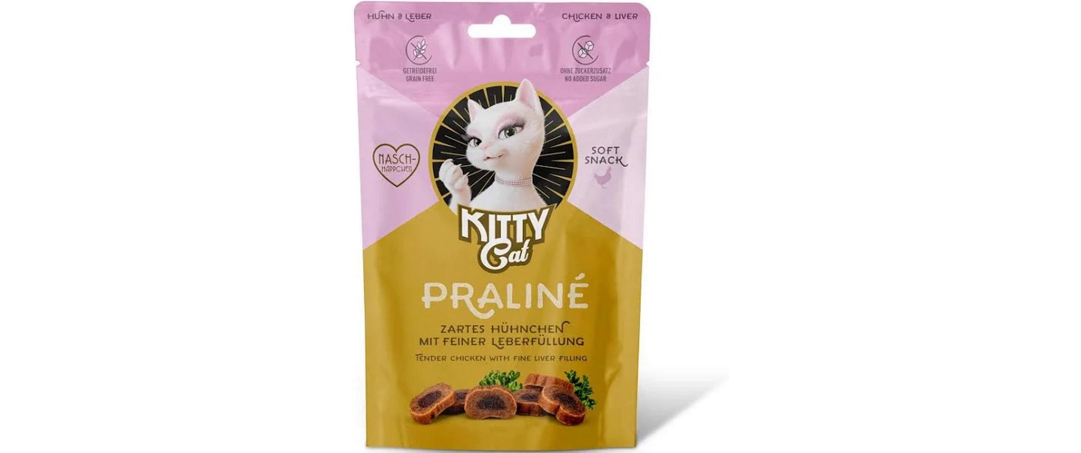 Katzen-Snack Praliné Huhn, Leber 50 gWeiche Katzensnacks mit Hühnchen- und Lebergeschmack, ohne Getreide und Zuckerzusatz