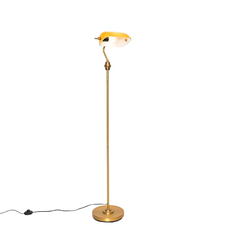Klassieke notaris vloerlamp brons met geel glas - Banker
