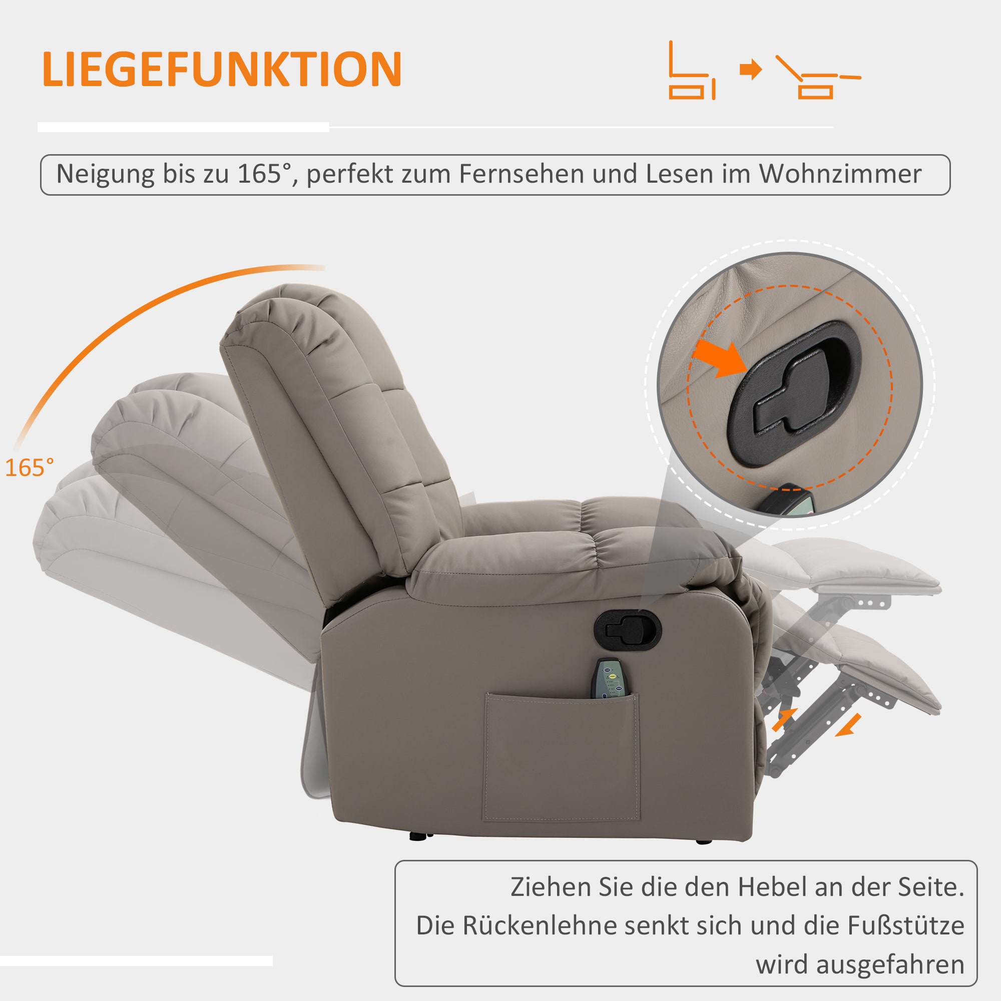 HOMCOM Massagesessel mit Liegefunktion und Fernbedienung 94B x 99T x 99H cm