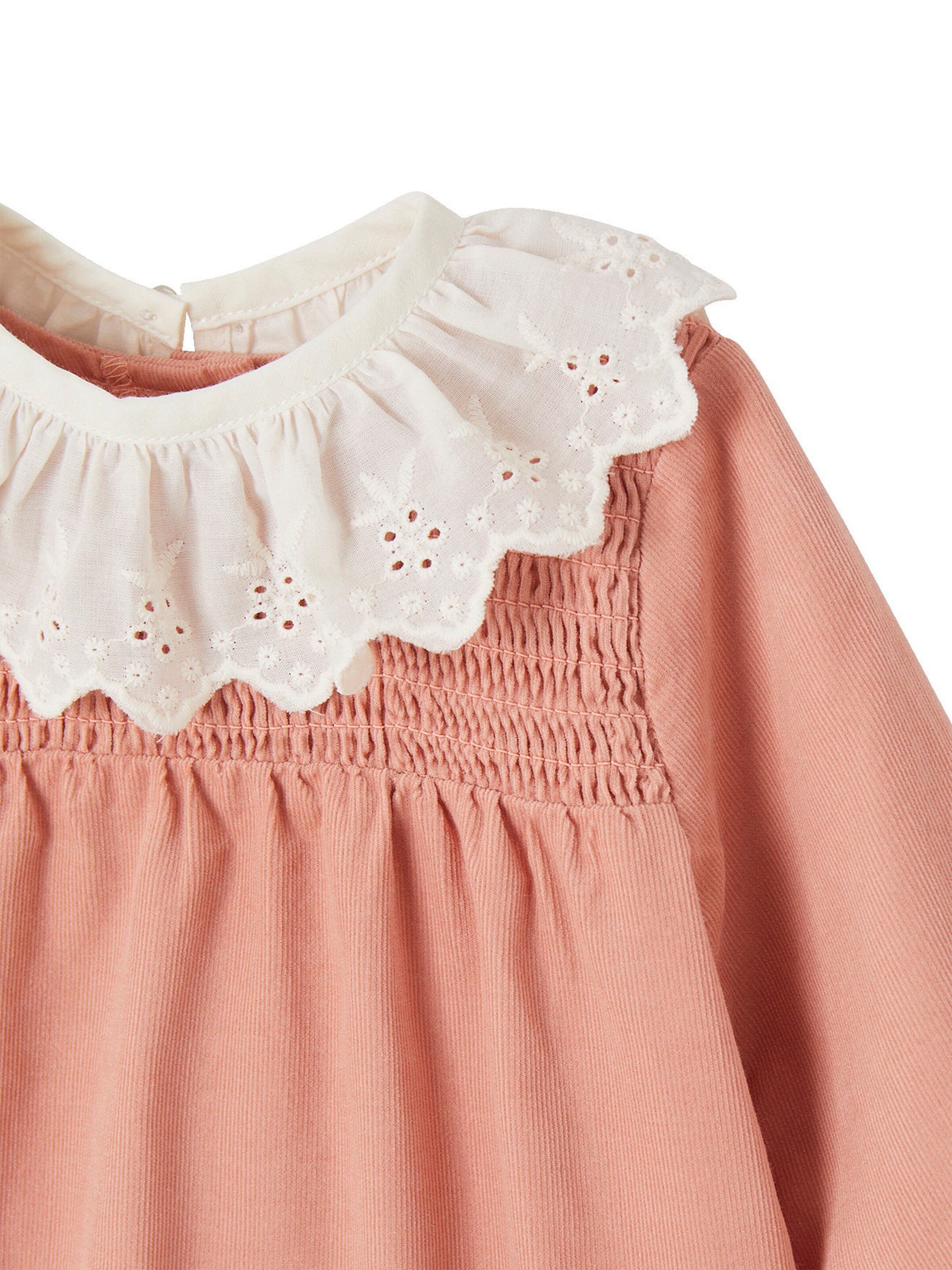 Vertbaudet Gesmoktes Baby Kleid aus Cord mit abnehmbarem Kragen rosa
