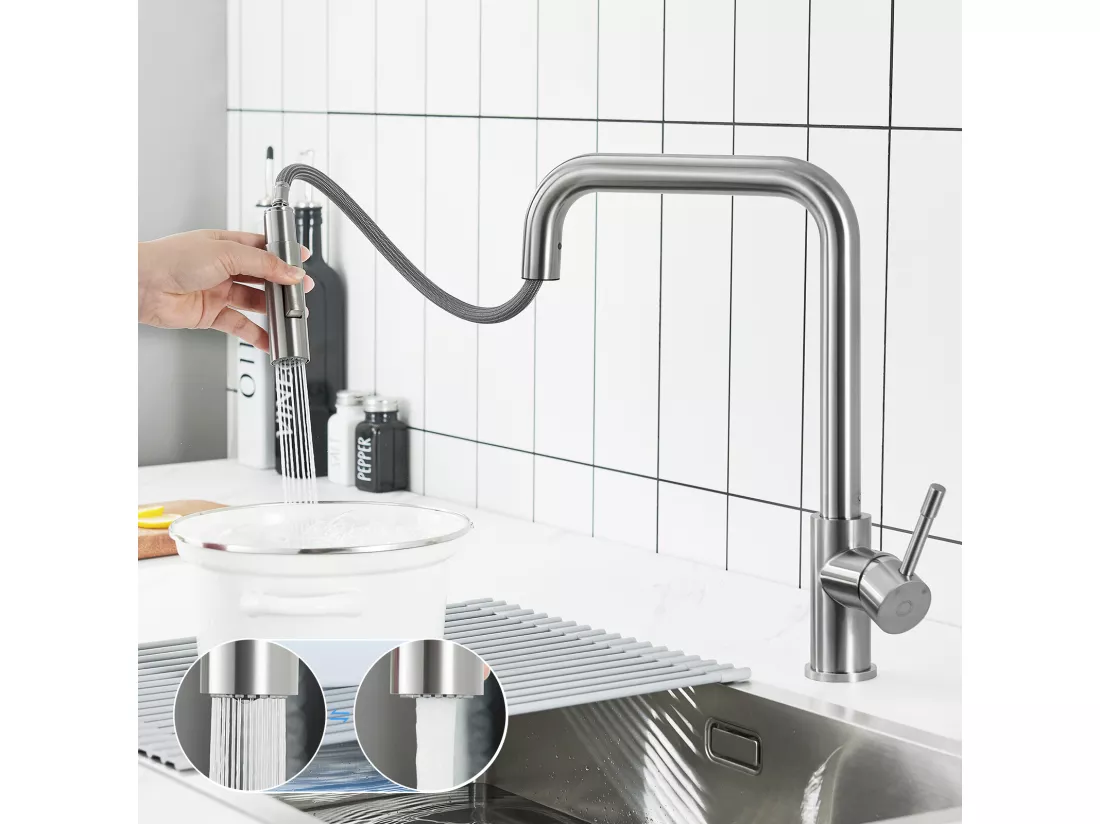 Mitigeur de Cuisine avec Douchette Extractible Cecipa max - Robinet en Inox Rotatif à 360 ° - Robinet avec Barboteur Démontable - Brossé,EU Modèle