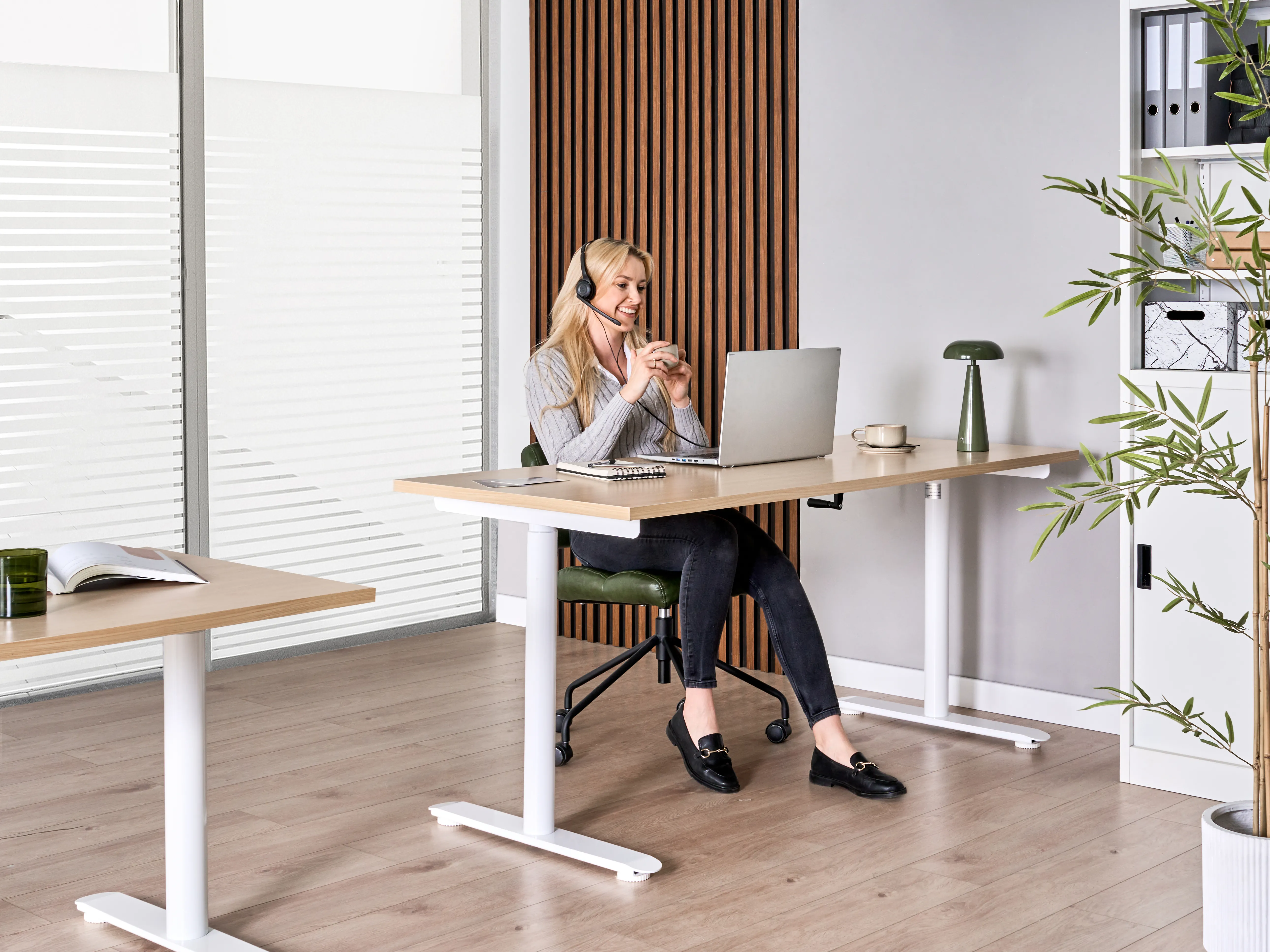 Handmatig verstelbaar sta-bureau DESTINAS Lichtbruin/wit 160 cm 72 cm