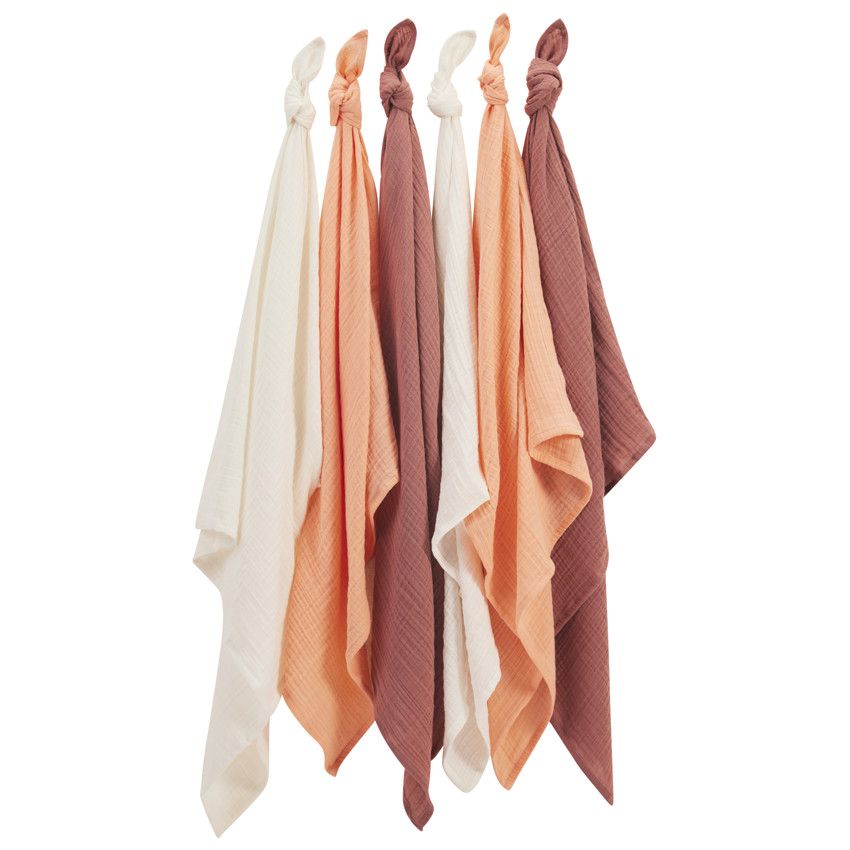 Lot de 6 langes en coton 70 x 70 cm - Rose